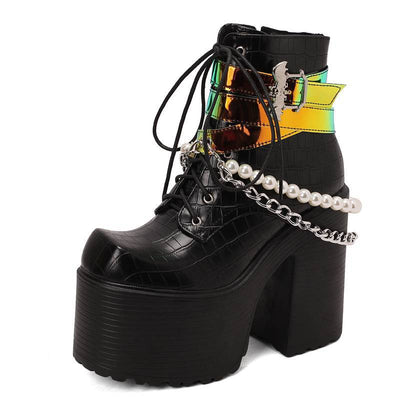 Botas de Cuero para Mujer con Cadena Beaded y Hebilla - Image 11