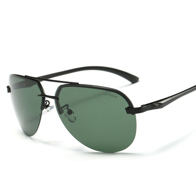 Rimless aviator sunglasses with orange mirrored polarized lenses and silver-toned metal temples on a white background. - Image 2