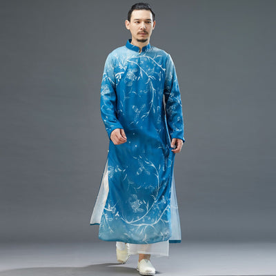 Bata Hanfu Azul Mejorada para Hombre con Cuello Mao y Mangas Largas - Image 3
