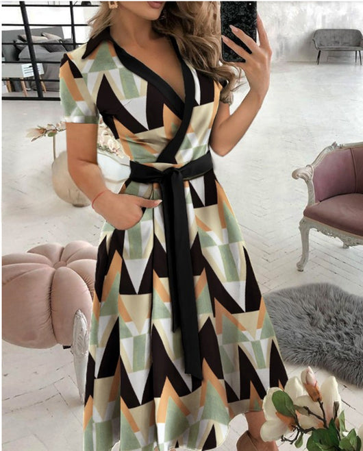 Vestido Largo Manga Larga Escote V Estampado para Mujer - Image 9