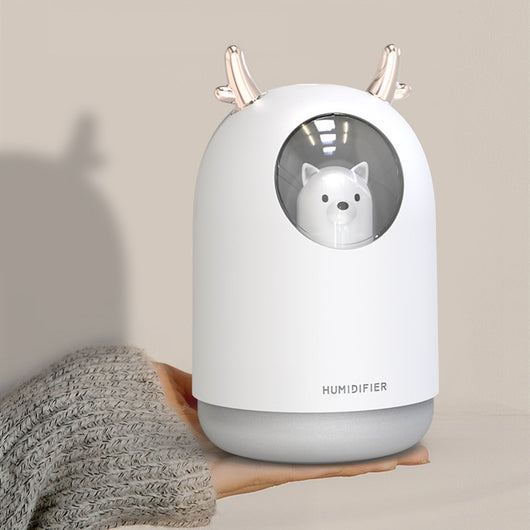 White and pink cute bear mini humidifiers with gold deer antlers, emitting a fine mist. - Image 6