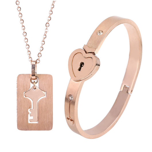Conjunto de Joyas para Pareja de Acero de Titanio - Pulsera de Candado y Collar de Llave - Image 4