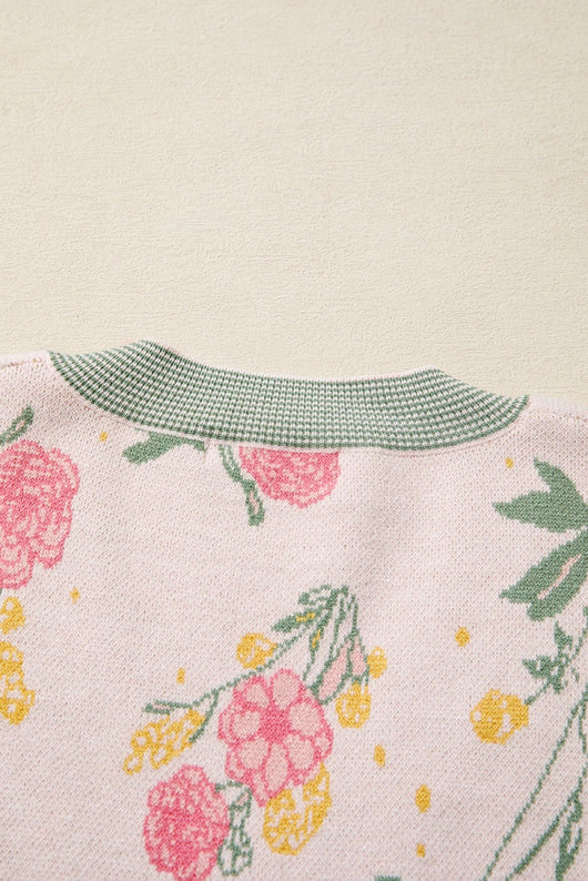 Suéter Holgado con Escote en V, Rayas y Estampado Floral - Image 14