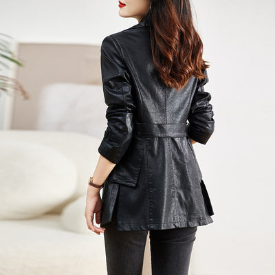Abrigo de Cuero para Mujer Largo Primavera y Otoño - Image 5