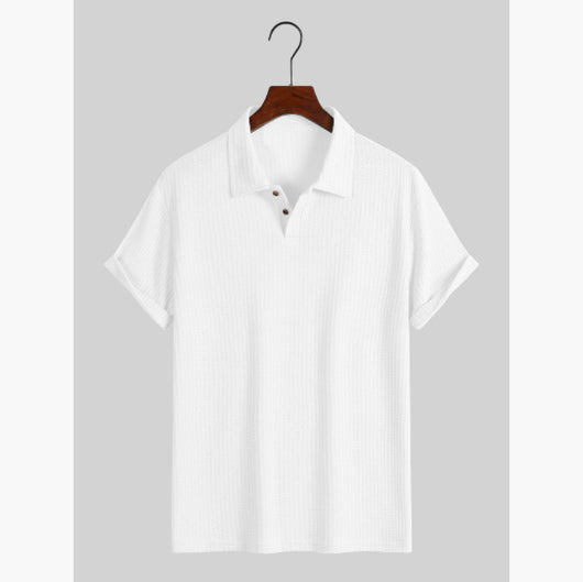 Camisa Casual de Punto Rombo con Solapa - Corte Holgado Manga Corta Hombre - Image 11