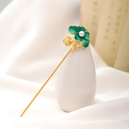 Horquilla Retro Estilo Hanfu con Esmalte Azul Bruñido - Image 3
