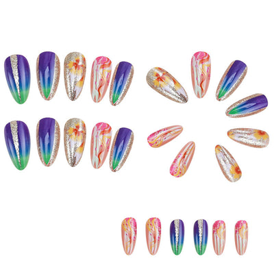 Pegatinas de Uñas Arcoíris Forma Almendra con Líneas Coloridas - Image 21