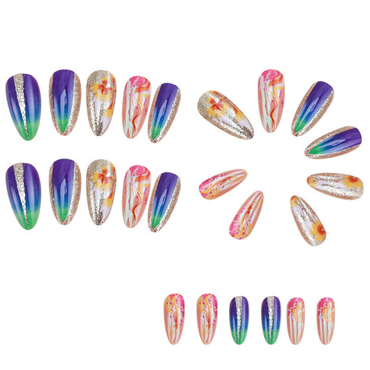 Pegatinas de Uñas Arcoíris Forma Almendra con Líneas Coloridas - Image 21