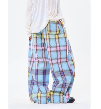 Pantalones Casuales Rectos con Patrón Cuadros Degradado Retro - Image 5