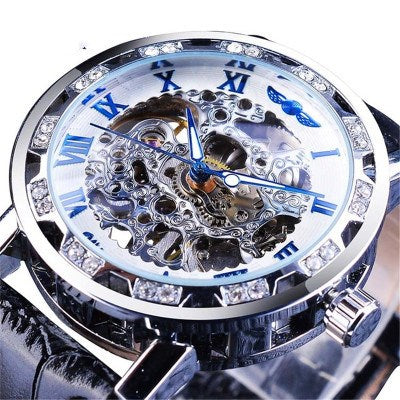Reloj Mecánico Clásico con Cristales Brillantes y Diseño Hueco