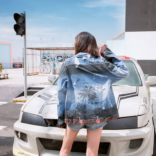 Chaqueta Denim Coco con Roturas Desgarradas