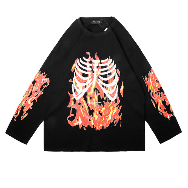 Remera Manga Larga Calavera en Llamas para Hombre