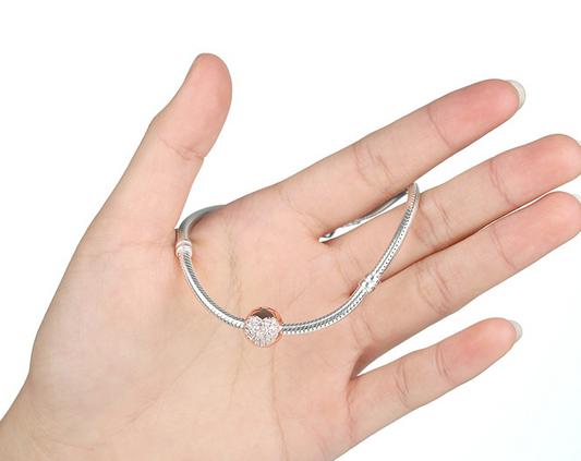 Cuentas de Plata Esterlina S925 con Diamantes en Forma de Corazón Oro Rosa para Joyería DIY - Image 2