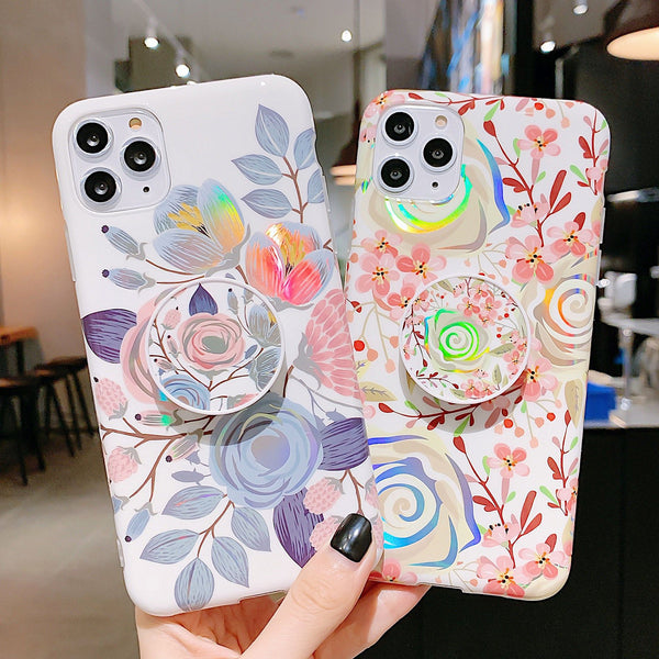 Funda para Celular con Diseño Floral Láser y Soporte