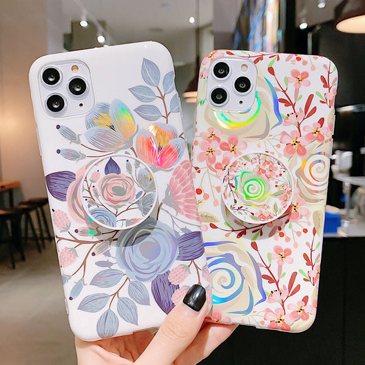 Funda para Celular con Diseño Floral Láser y Soporte