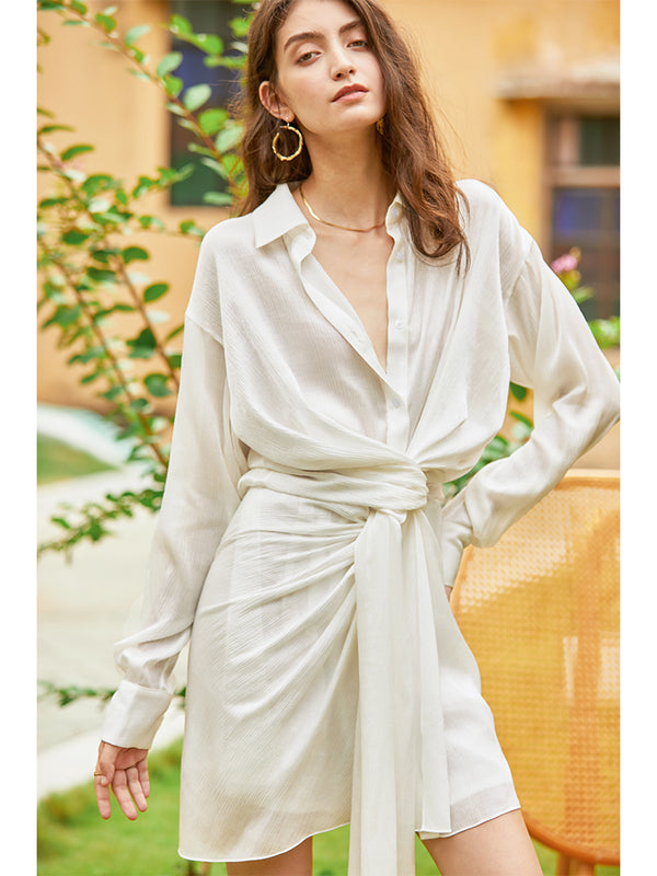 Vestido Camisero Blanco Escote en V para Mujer