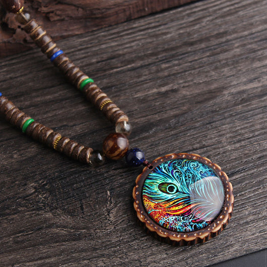 Cadena Suéter con Colgante de Pluma de Pavo Real Estilo Étnico - Image 2