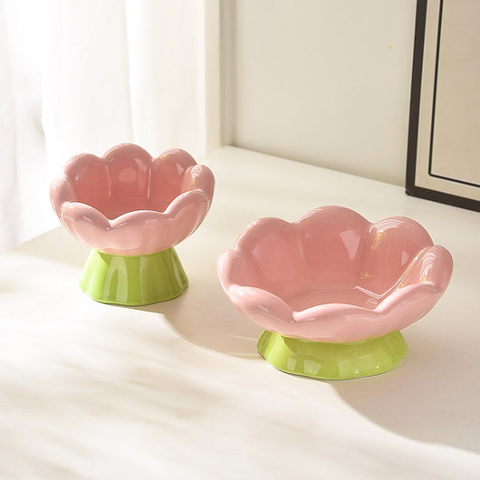 Comedero Elevado para Gatos de Cerámica Rosa - Diseño Inclinado Anti-Vómito y Fatiga de Bigotes - Image 3