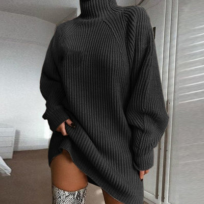 Vestido Suéter Cuello Alto Largo Abrigo Cálido para Mujer Invierno - Image 4