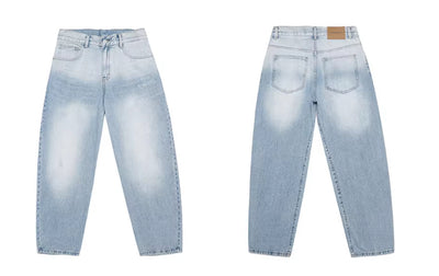 Jeans Azul Desteñido con Detalles Blancos Estilo Americano para Hombre - Image 4
