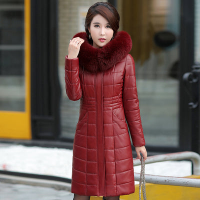 Abrigo de Invierno de Cuero PU y Algodón para Mujeres Maduras - Image 3