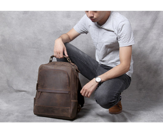 Mochila de Cuero Crazy Horse Estilo Retro para Hombre - Image 9