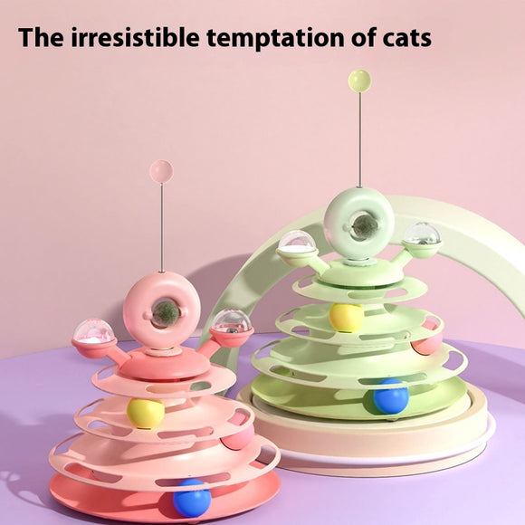 Torre Interactiva 4 Niveles para Gatos con Bolas Rodantes y Pista de Juego