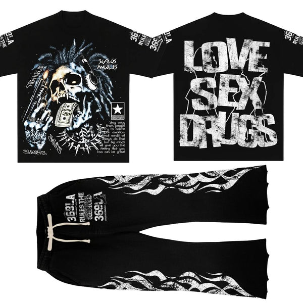 Conjunto Completo: Camiseta Manga Corta & Pantalones Acampanados