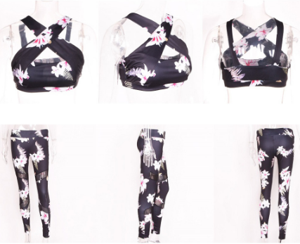 Pantalones de Yoga Estampado Lirio con Red Transparente y Detalles Sexy