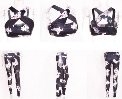 Pantalones de Yoga Estampado Lirio con Red Transparente y Detalles Sexy - Image 2