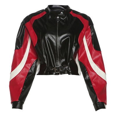 Chaqueta de Cuero PU Slim Fit Cuello Redondo para Motociclista - Image 6
