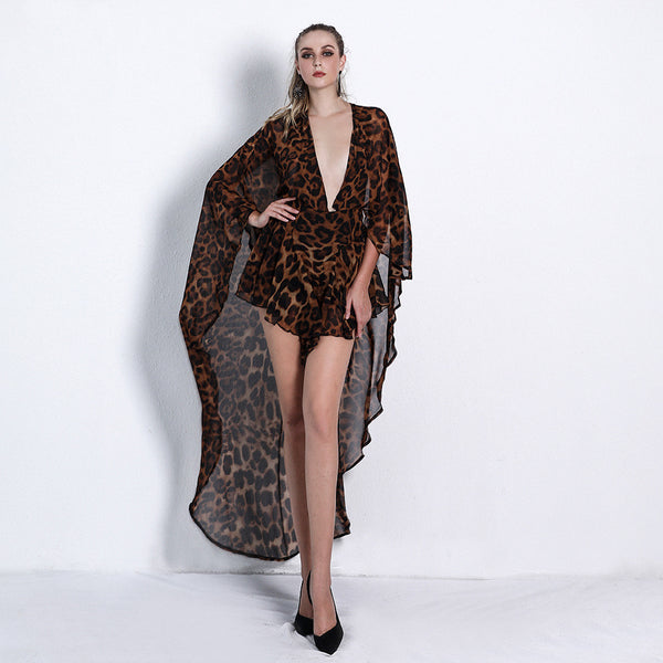 Mono Estampado de Leopardo con Mangas Murciélago