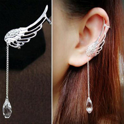 Aretes Alas de Ángel en Cristal Plateado