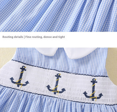 Vestido Infantil de Verano sin Mangas con Cuello de Muñeca y Smocking Bordado - Image 12