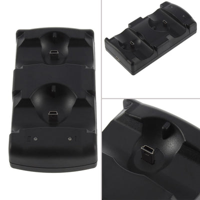 Black dual charging dock for PlayStation 3 controllers and Move navigation controllers, shown with a coiled USB cable. - Image 2