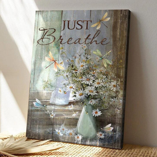 Cuadro Vintage Jarrón de Crisantemo con Libélula - Arte de Pared Decorativo
