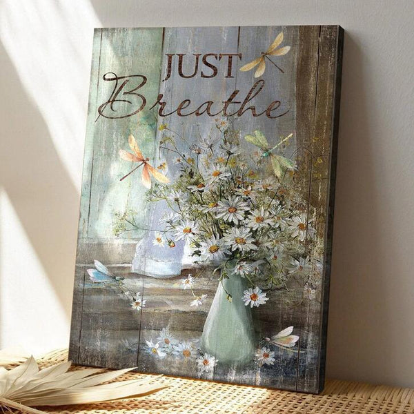 Cuadro Vintage Jarrón de Crisantemo con Libélula - Arte de Pared Decorativo