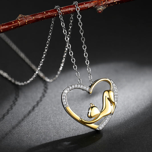 Collar Corazón Gato Chapado en Oro - Colgante Animal Minimalista - Image 2