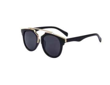 Black cat-eye sunglasses with gold accents and orange-yellow mirrored lenses on a white background. - Image 11
