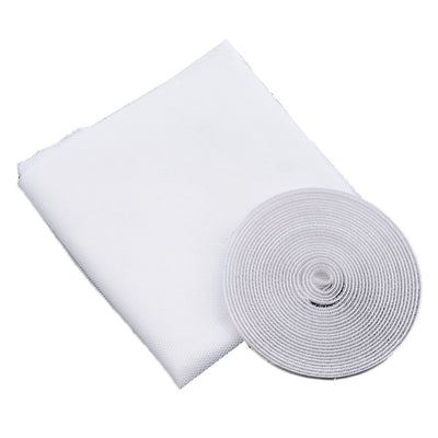 White self-adhesive mosquito screen applied to a gray window frame, offering clear visibility to the outside. - Image 9