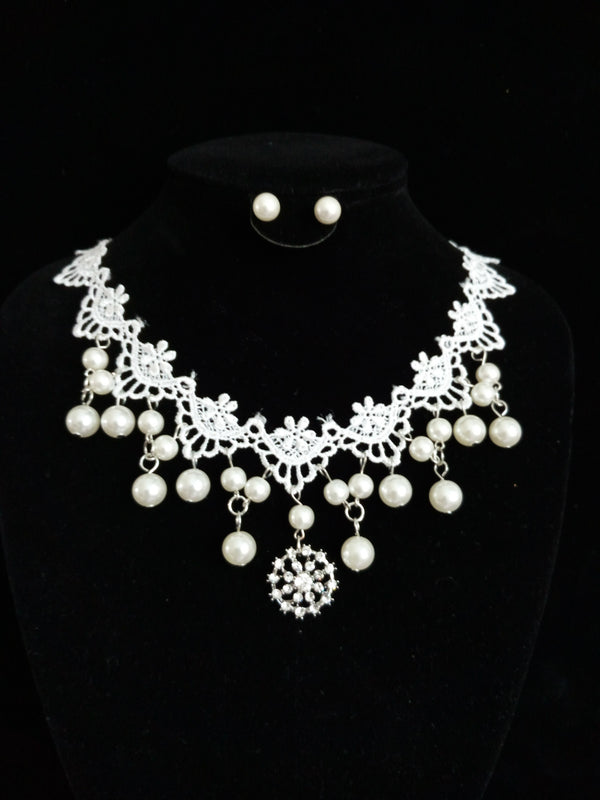 Conjunto de Collar y Pendientes de Perlas de Agua Dulce Artesanal para Novia