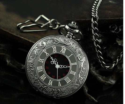 Reloj de Bolsillo Vintage Doble Compartimento Clásico Romano Negro - Image 2