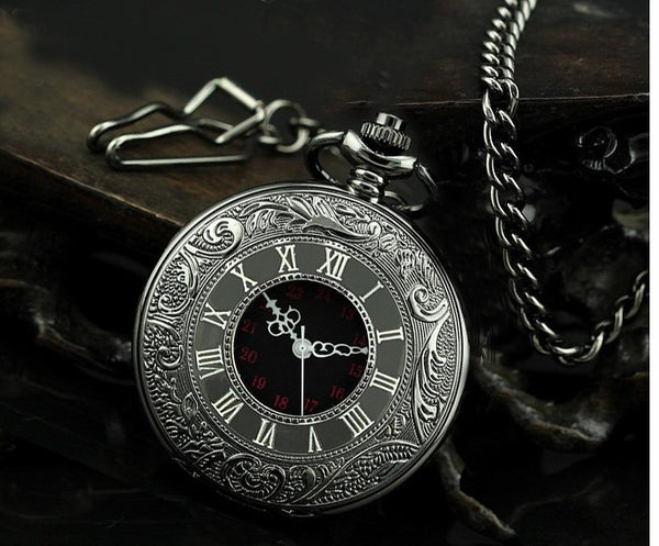 Reloj de Bolsillo Vintage Doble Compartimento Clásico Romano Negro