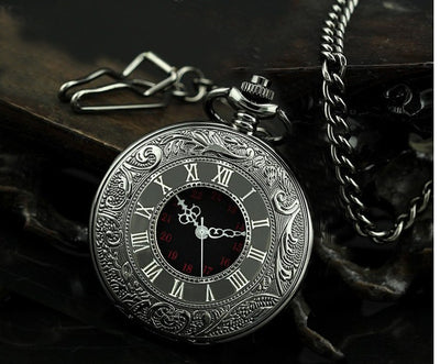 Reloj de Bolsillo Vintage Doble Compartimento Clásico Romano Negro - Image 2