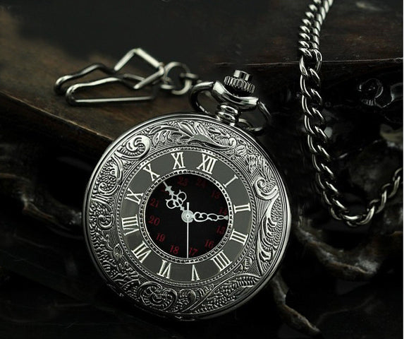 Reloj de Bolsillo Vintage Doble Compartimento Clásico Romano Negro
