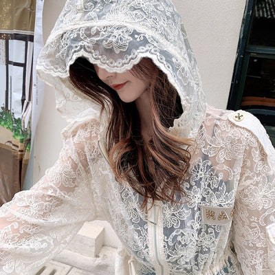 Chaqueta Coreana Encaje Protección Solar con Capucha y Cintura Ajustable - Image 10