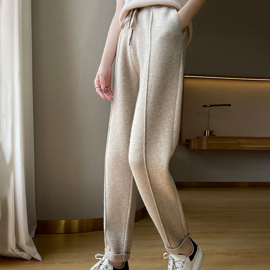 Pantalones de Lana Pura Cintura Alta Invierno - Harem Rectos Abrigados