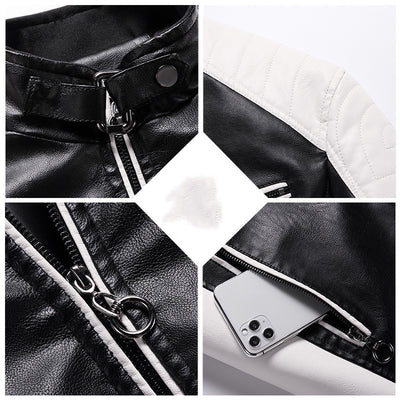 Chaqueta de Cuero Delgada Estilo Europeo Hombre Joven - Corte Slim con Cuello Alto - Image 5