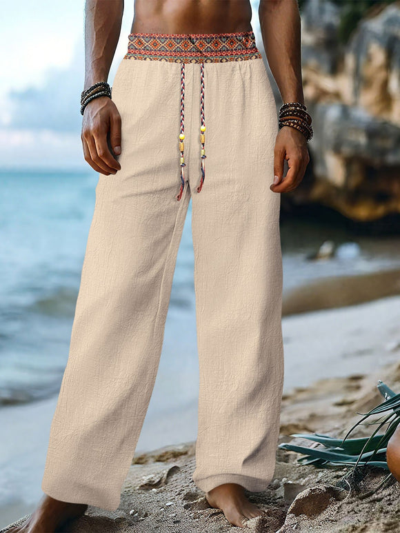 Pantalones de Lino Retro con Parches para Hombre