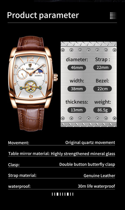 Reloj Mecánico Cuadrado con Tourbillon para Hombre - Image 12